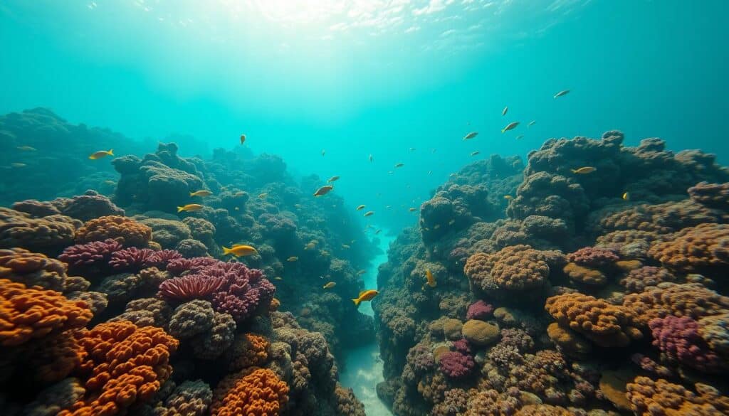 Gambar The Passage Raja Ampat dengan terumbu karang warna-warni dan berbagai jenis ikan tropis